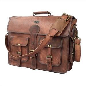 Vintage Leather Travel Messenger Office Crossbody Bag Briefcase